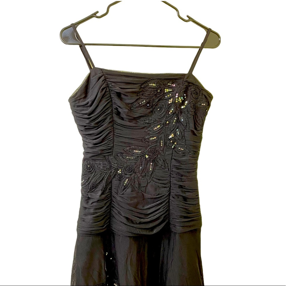 Sue Wong Ruched Y2K Sequin Black Dress in Size 10 Petite